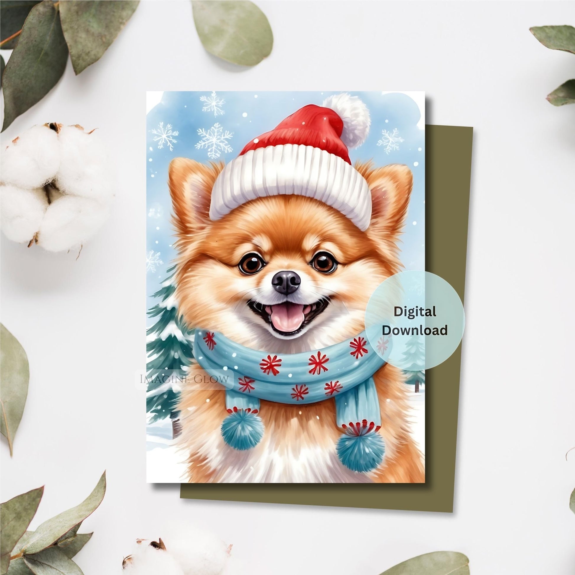 pomeranian christmas card festive winter design
