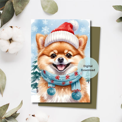 pomeranian christmas card festive winter design
