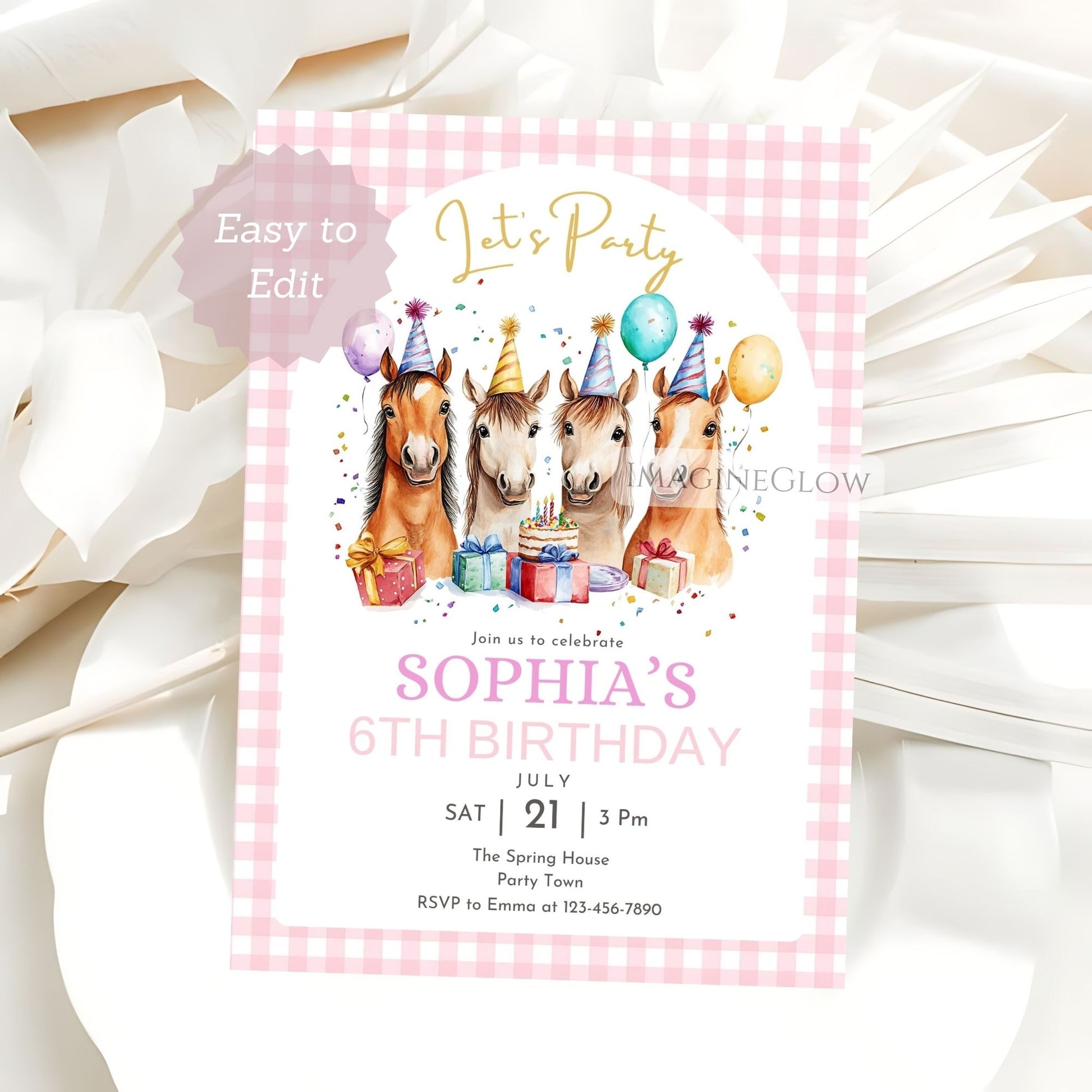 horse birthday invitation
equestrian party kids invite
