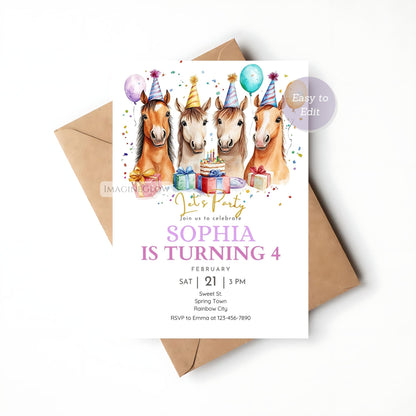 Cute Pony Party Invitation for Kids
Cowboy & Cowgirl Horse Birthday Invite
