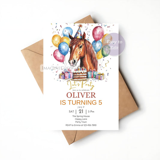 Horse birthday invitation for kids
Editable horse party invite
