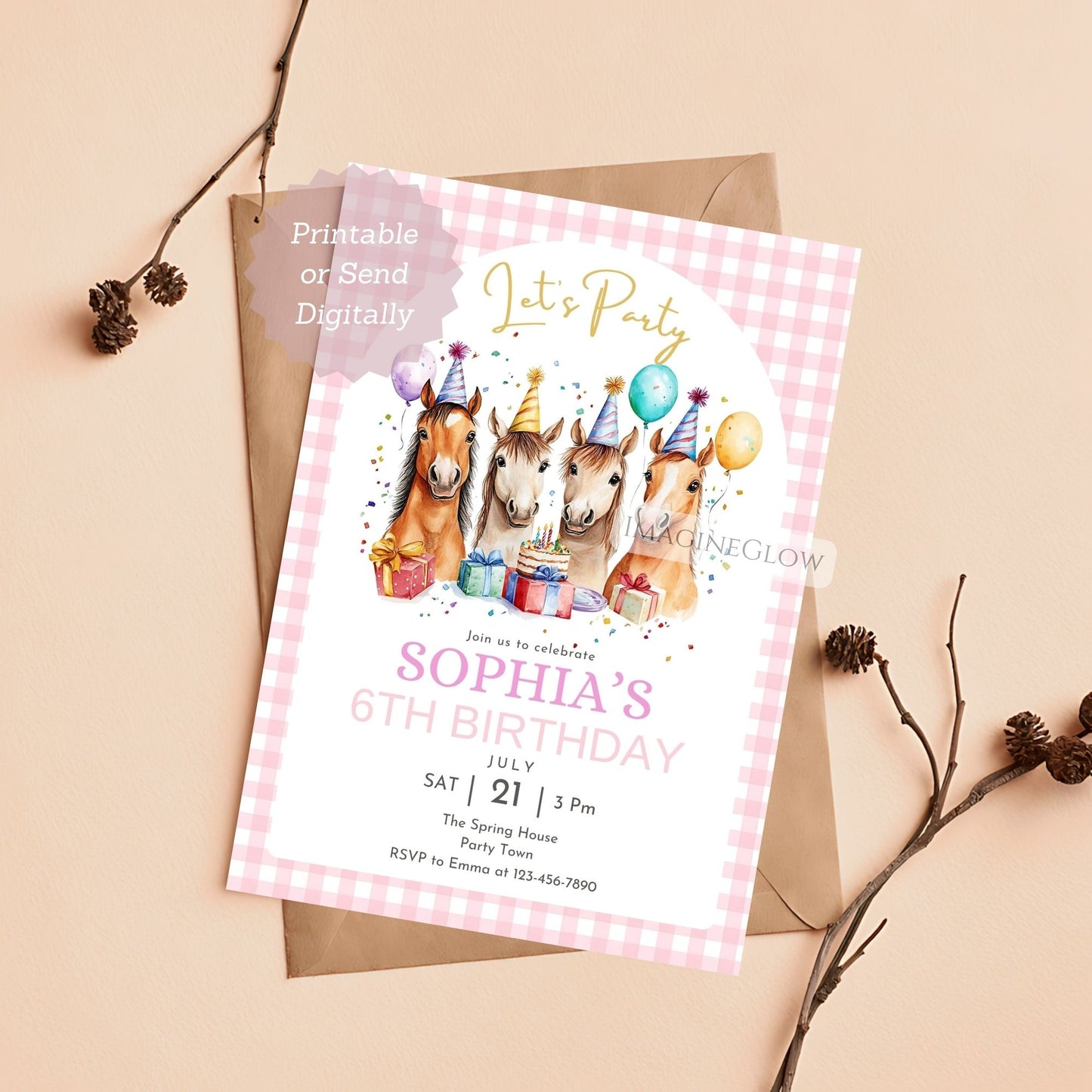 horse party printable card
rustic pony themed birthday invite