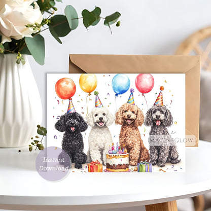 printable poodle dog card
happy birthday card four poodles
