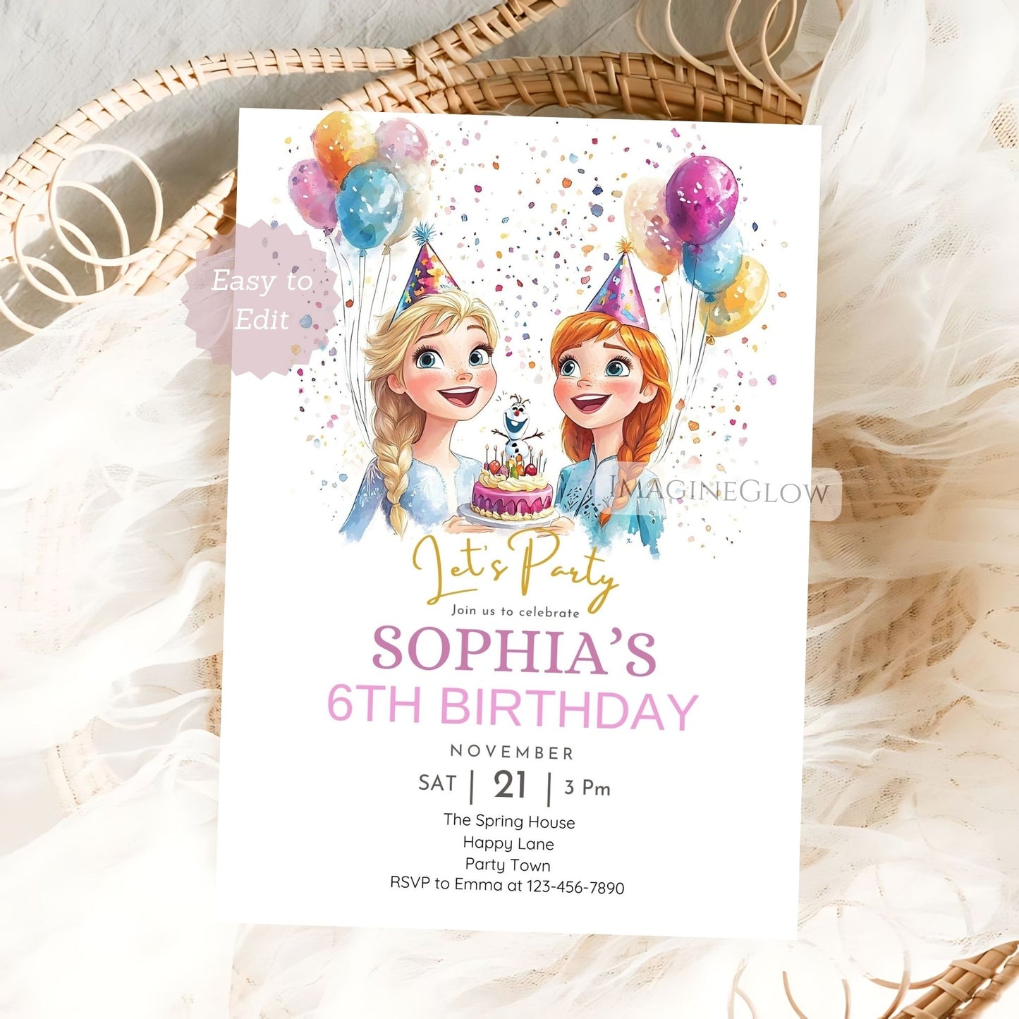 Elsa and Anna Frozen winter birthday invite
