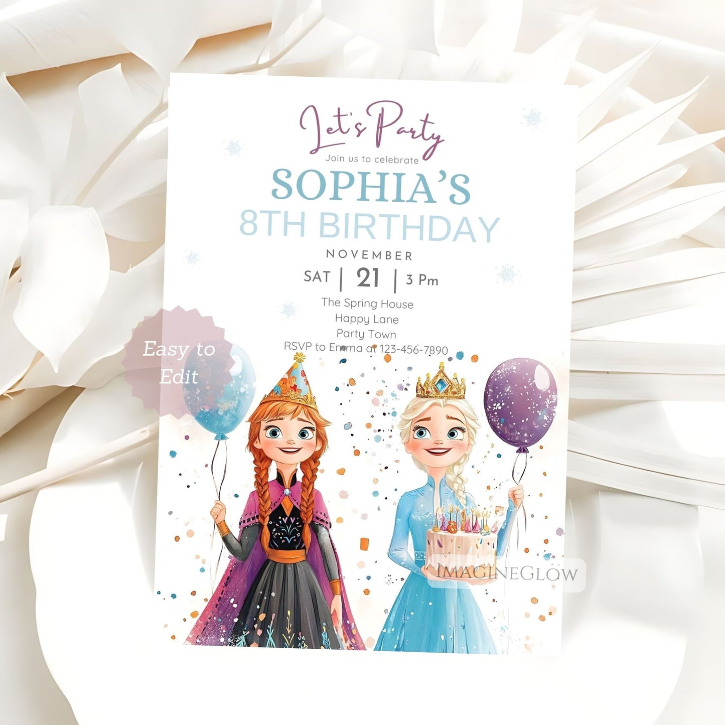 Elsa and Anna themed winter birthday invite
