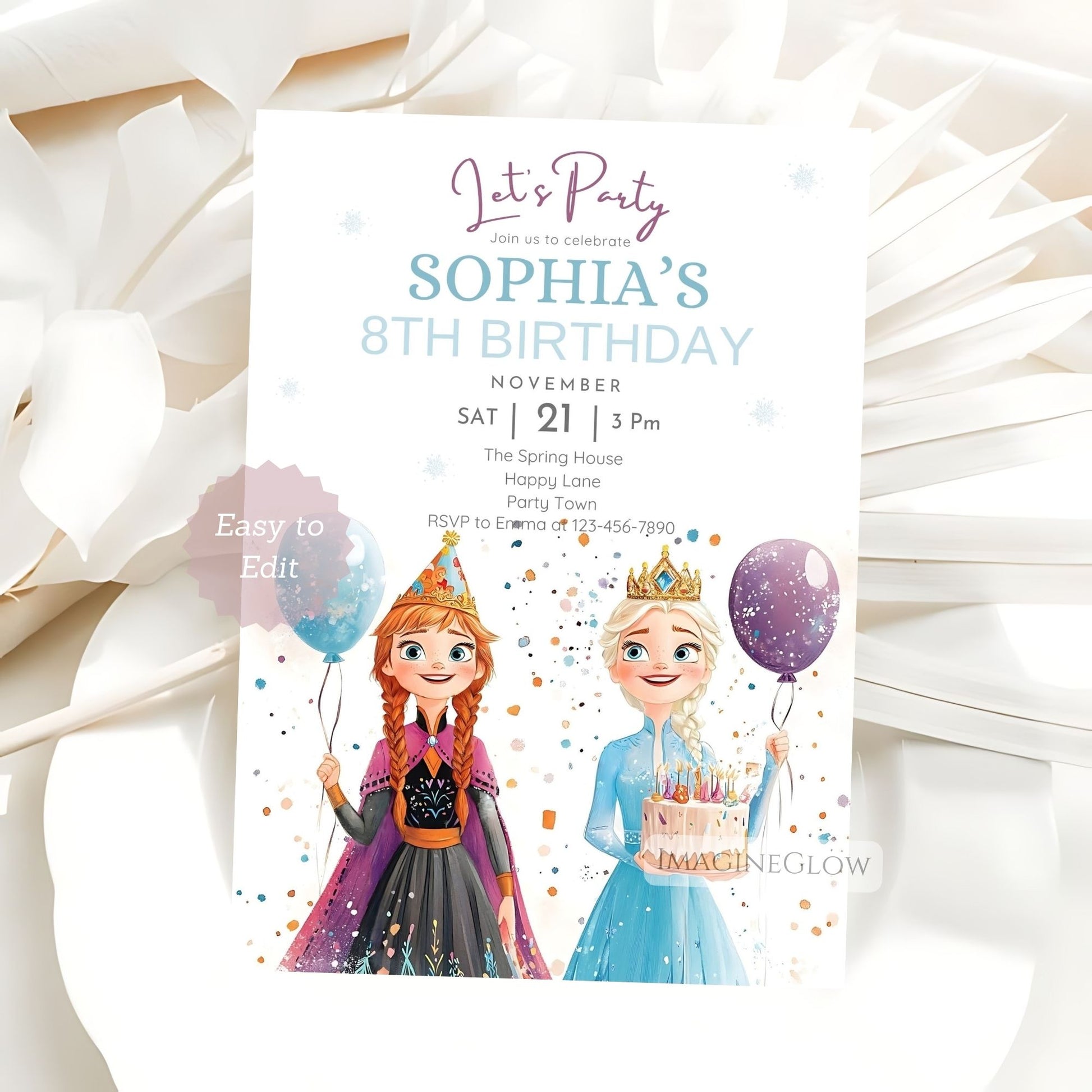 Elsa and Anna themed winter birthday invite
