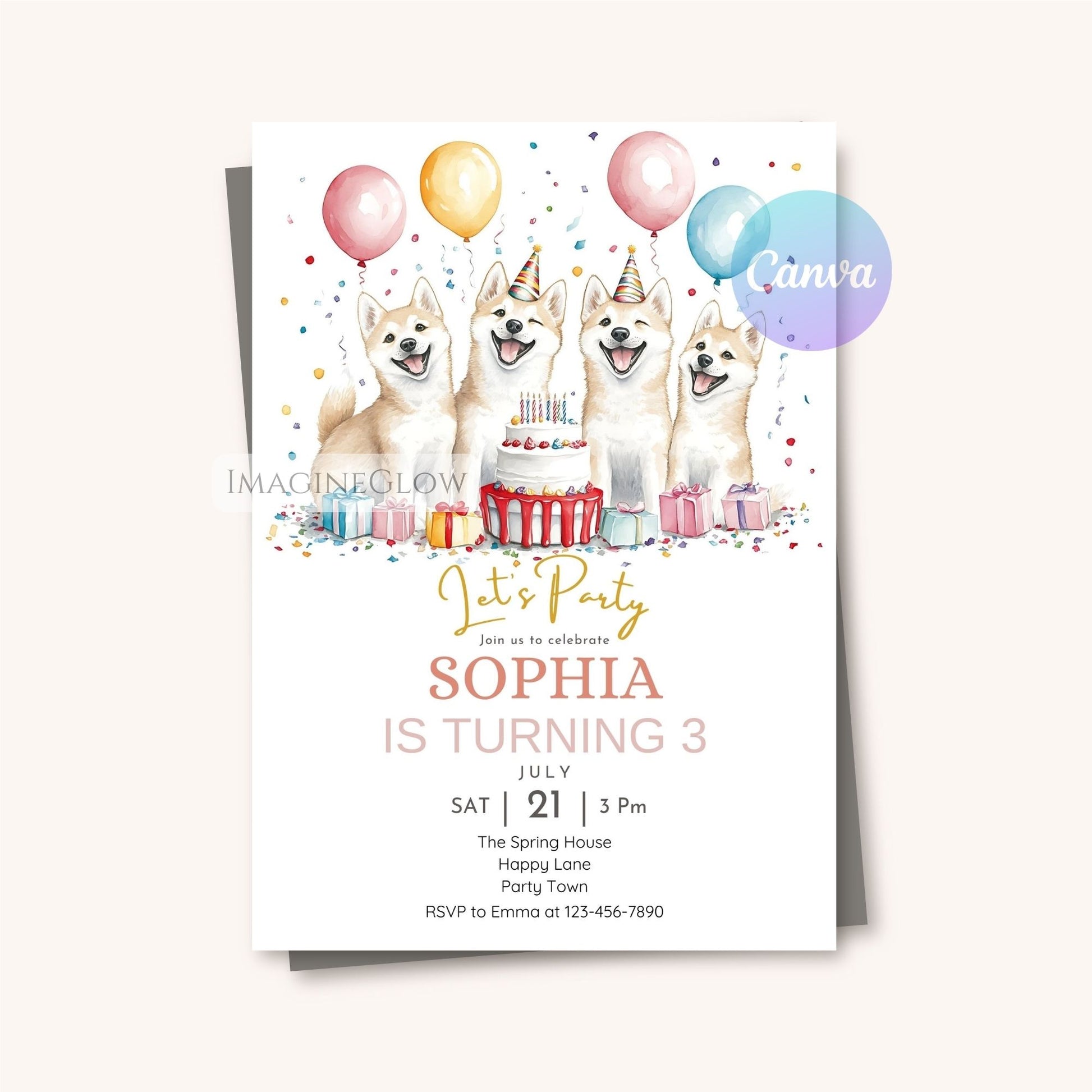 Akita dog celebration birthday party invite
