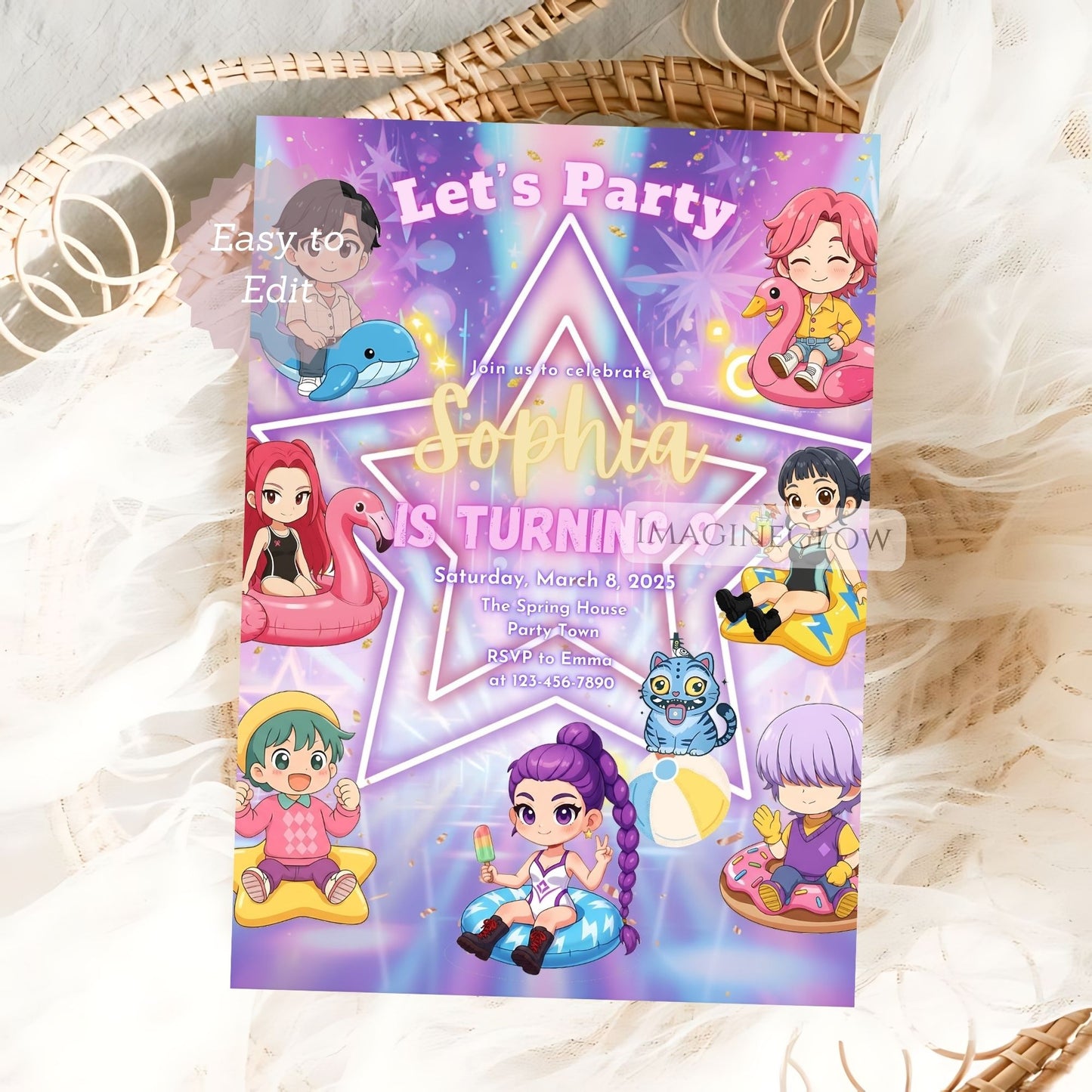 anime beach birthday invitation
kpop anime swim party invite
