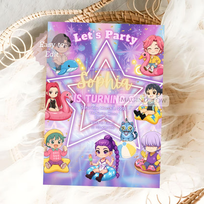 anime beach birthday invitation
kpop anime swim party invite
