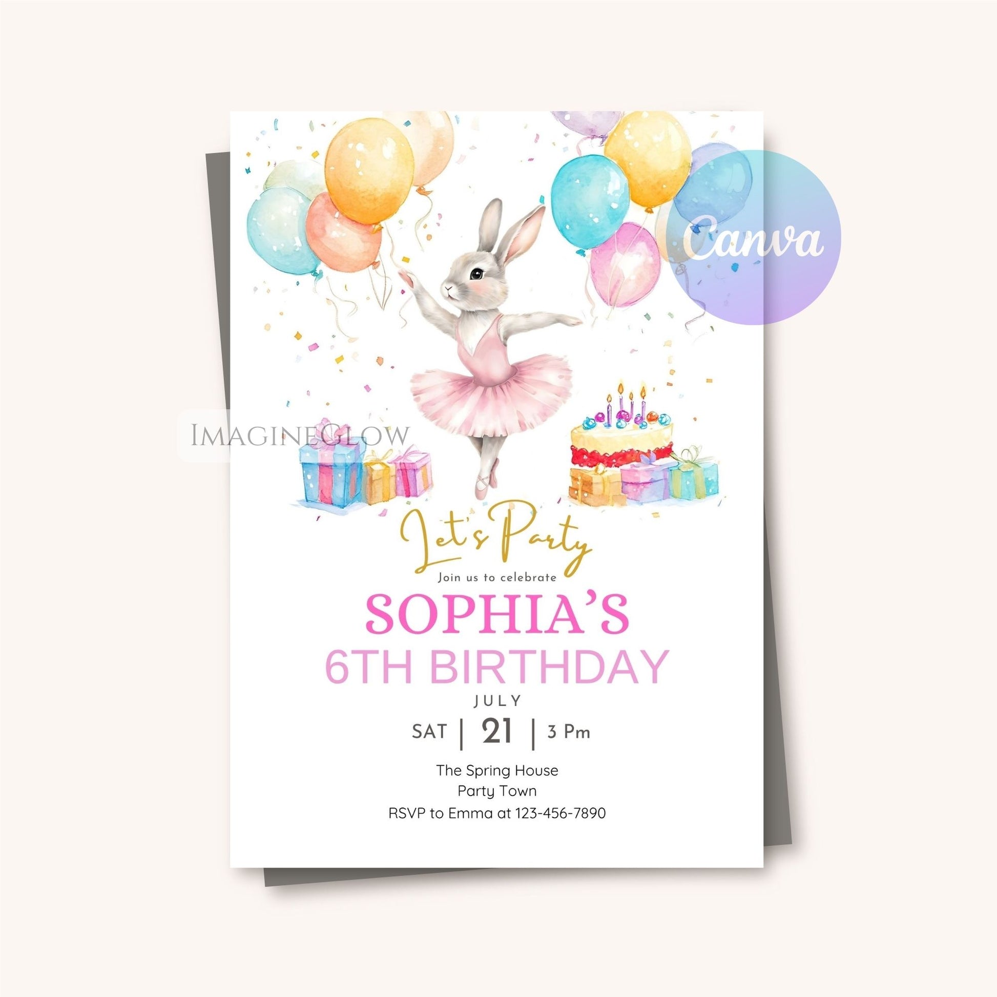 printable ballet dancer birthday invitation