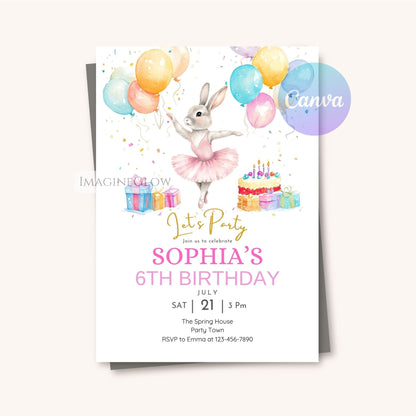 printable ballet dancer birthday invitation