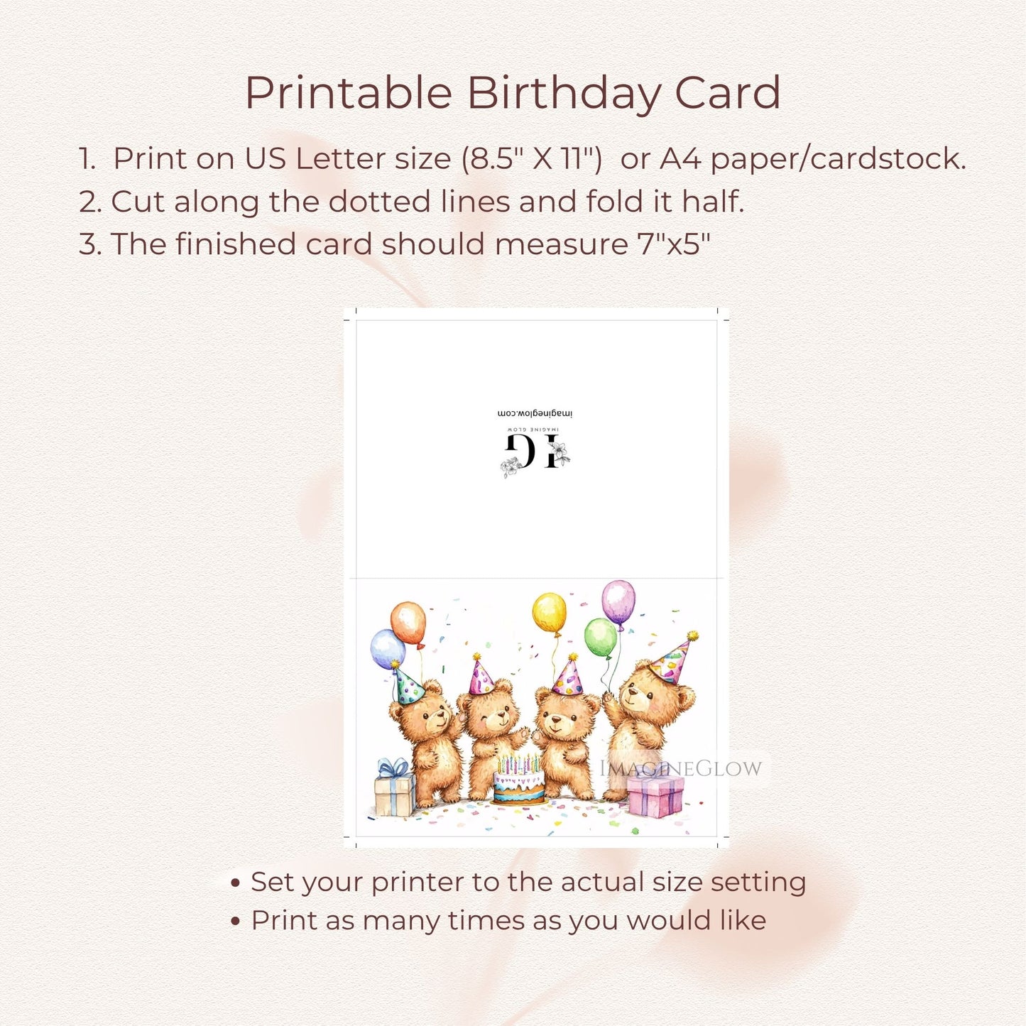 blank inside birthday card
colorful bear illustration
woodland birthday greeting