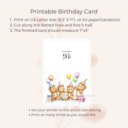 blank inside birthday card
colorful bear illustration
woodland birthday greeting