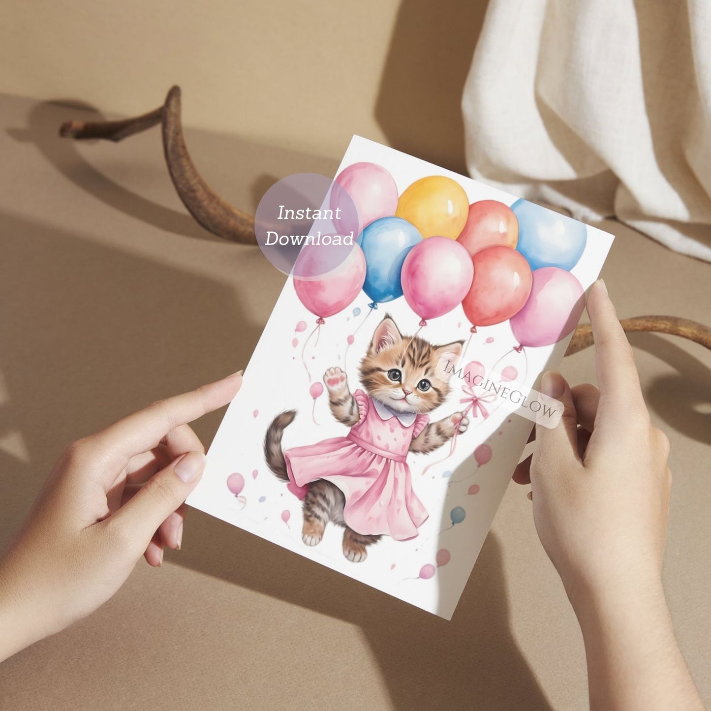 Happy birthday card with cute kitten
Printable animal-themed birthday greeting