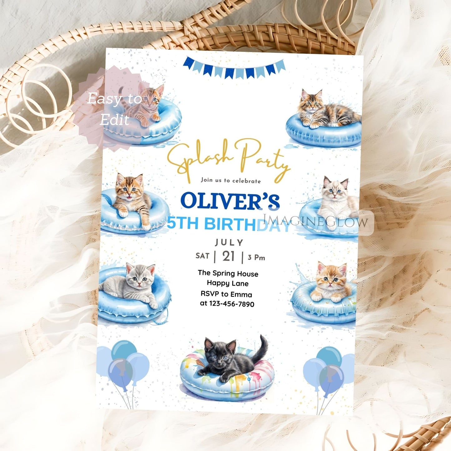 printable cat pool party invite
