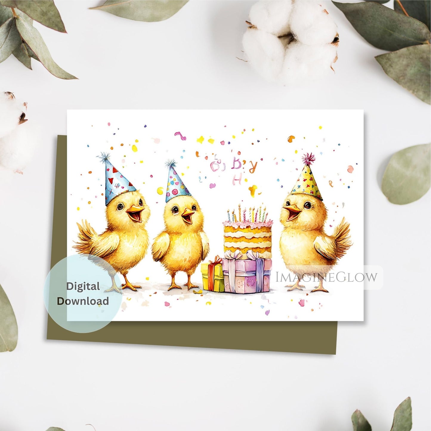 cute chick greeting
kids birthday card
farm animal birthday card
