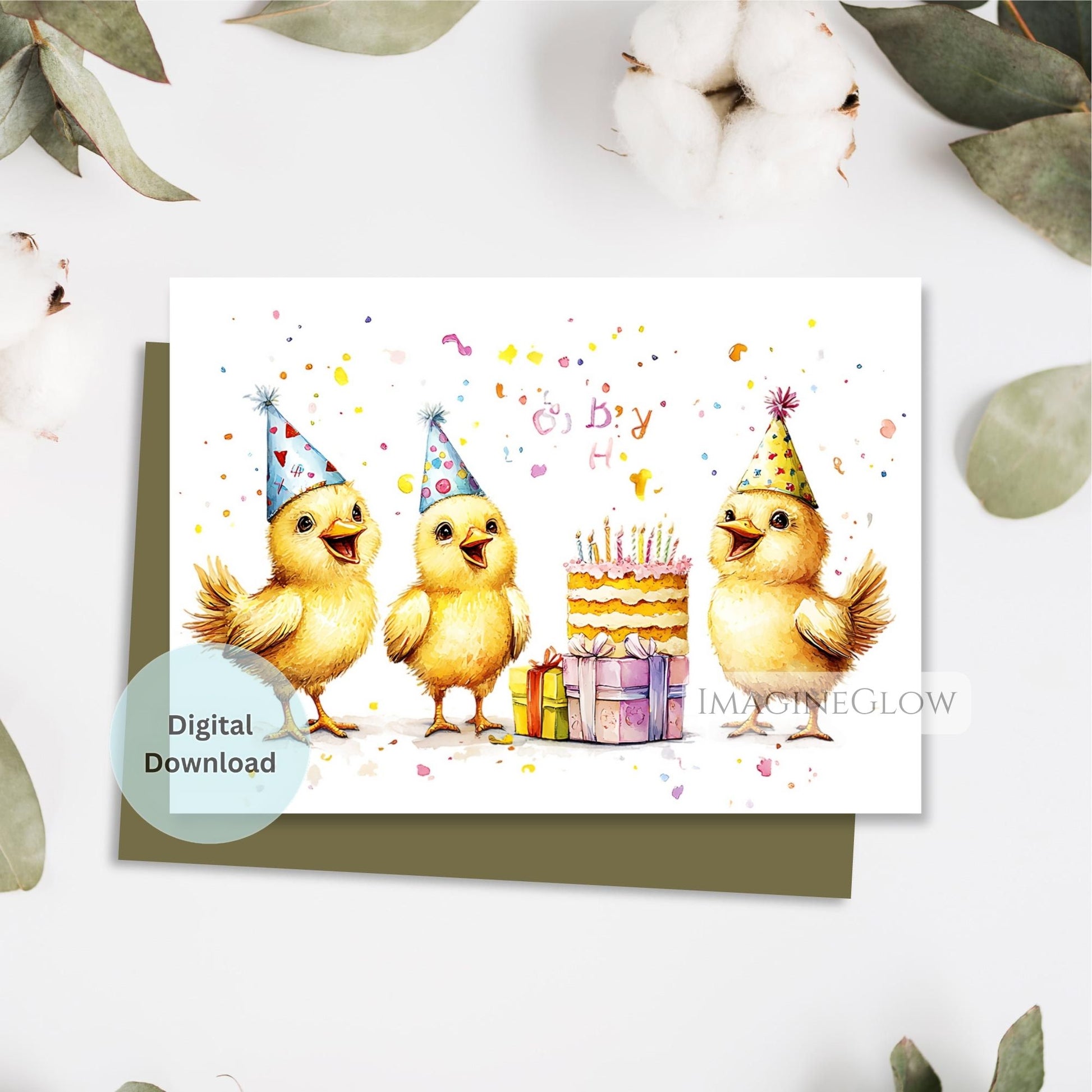 cute chick greeting
kids birthday card
farm animal birthday card
