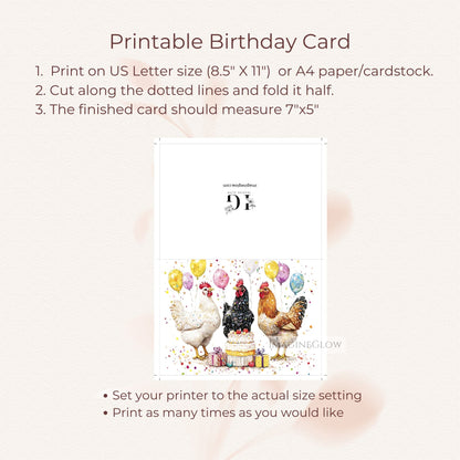 Chicken Birthday Card - Cute Farm Animal Card - Rustic Country Greeting