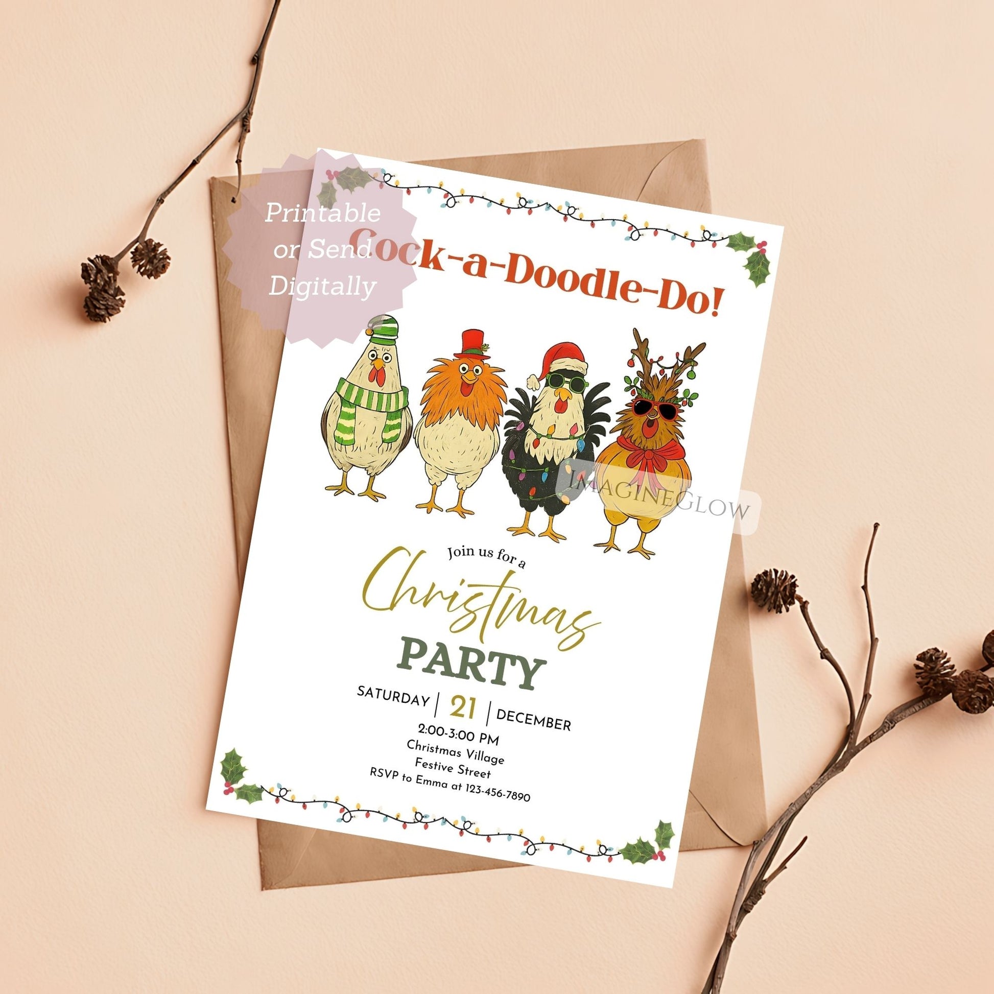 printable chicken christmas invite
