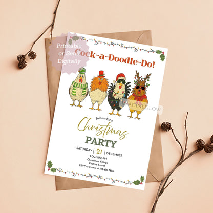 printable chicken christmas invite
