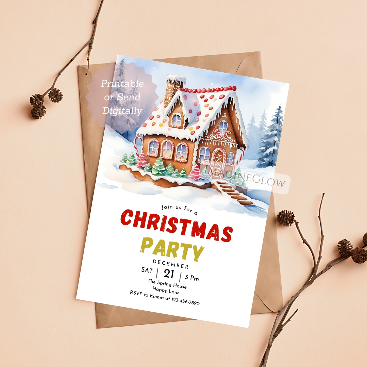 gingerbread house christmas party invitation printable
