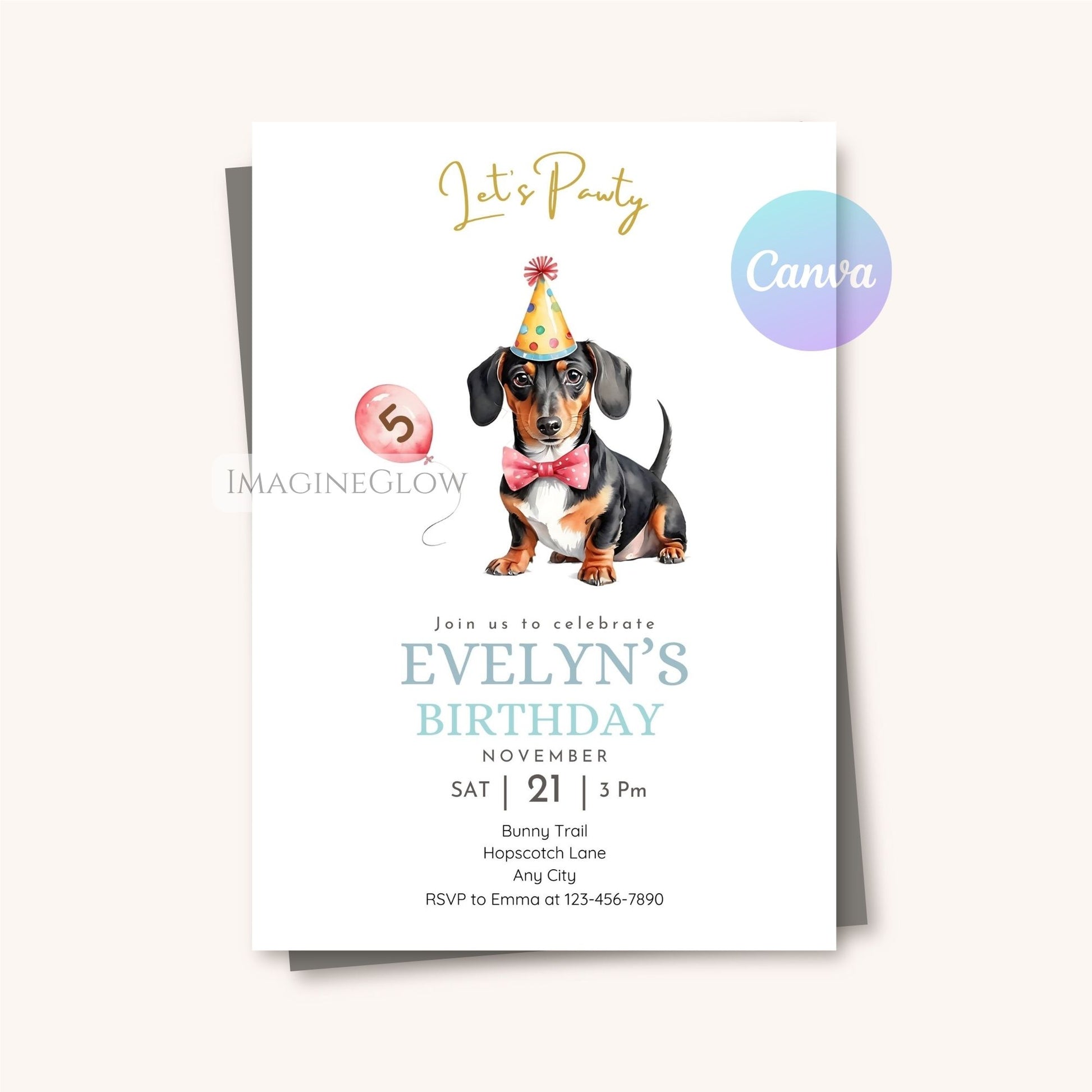 Printable dachshund dog lover birthday invitation
