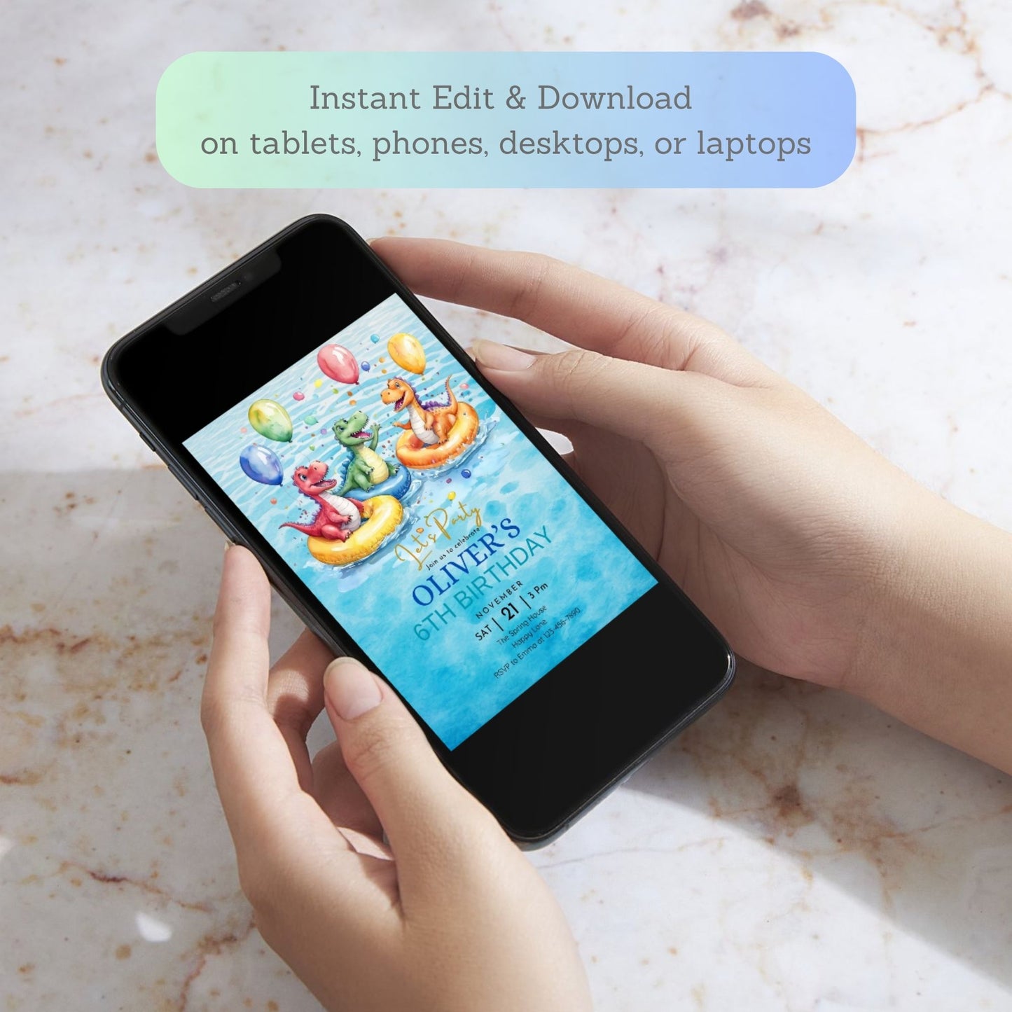 digital dino birthday invitation
