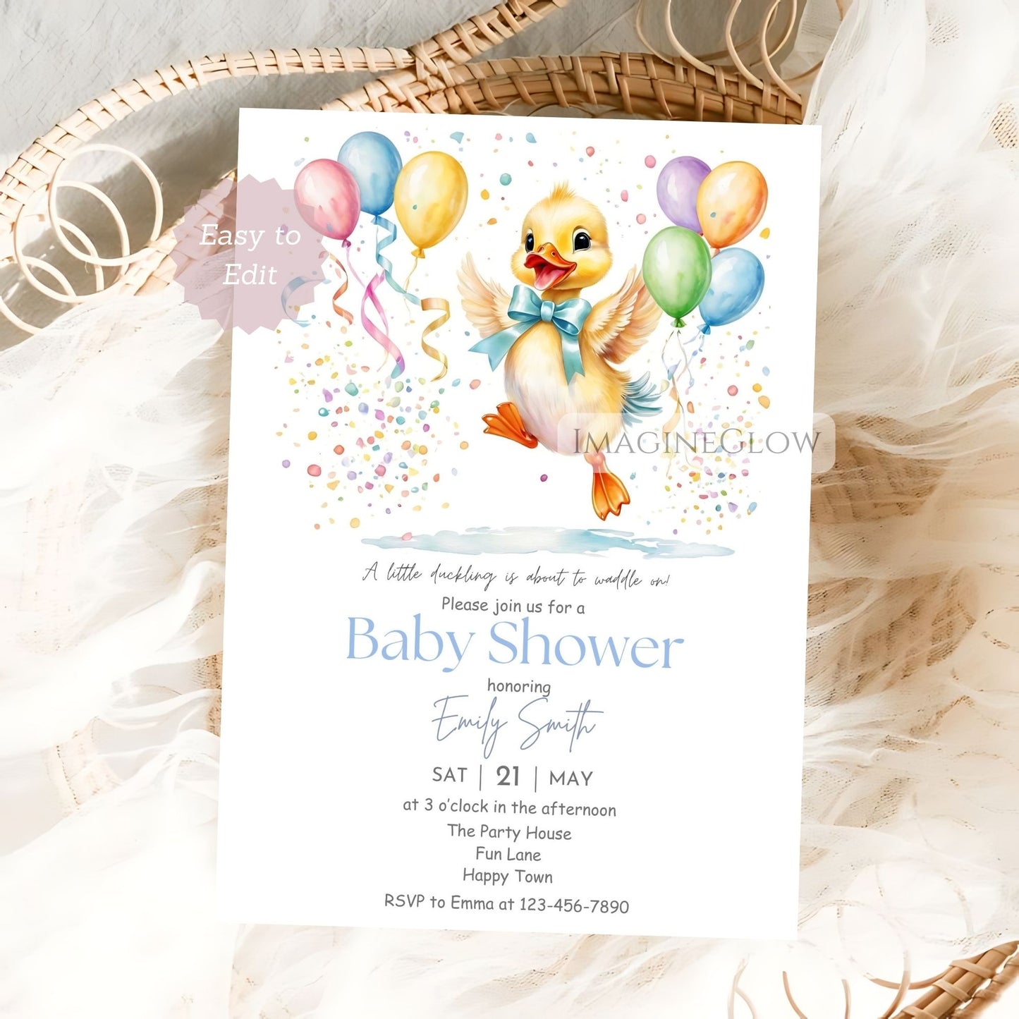 duckling baby shower invitation
yellow balloons baby shower invite
