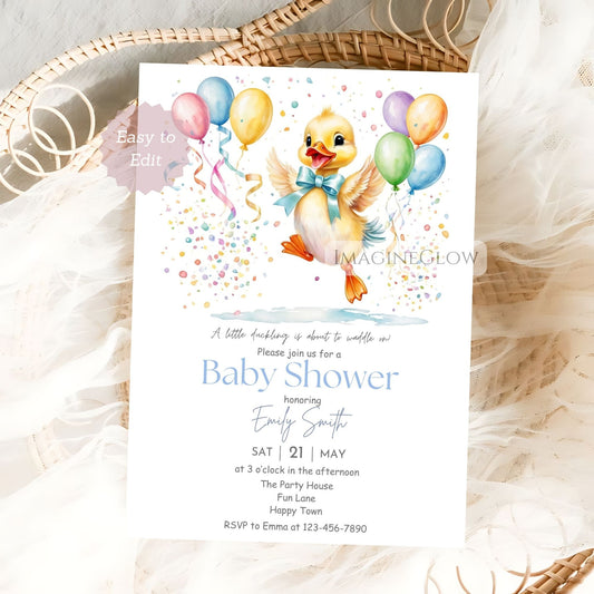 duckling baby shower invitation
yellow balloons baby shower invite
