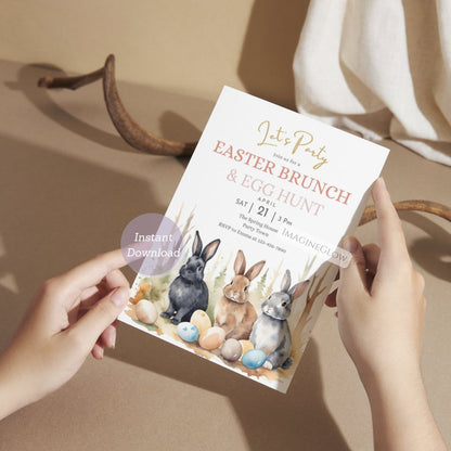 bunny spring celebration card
family easter party invitation
