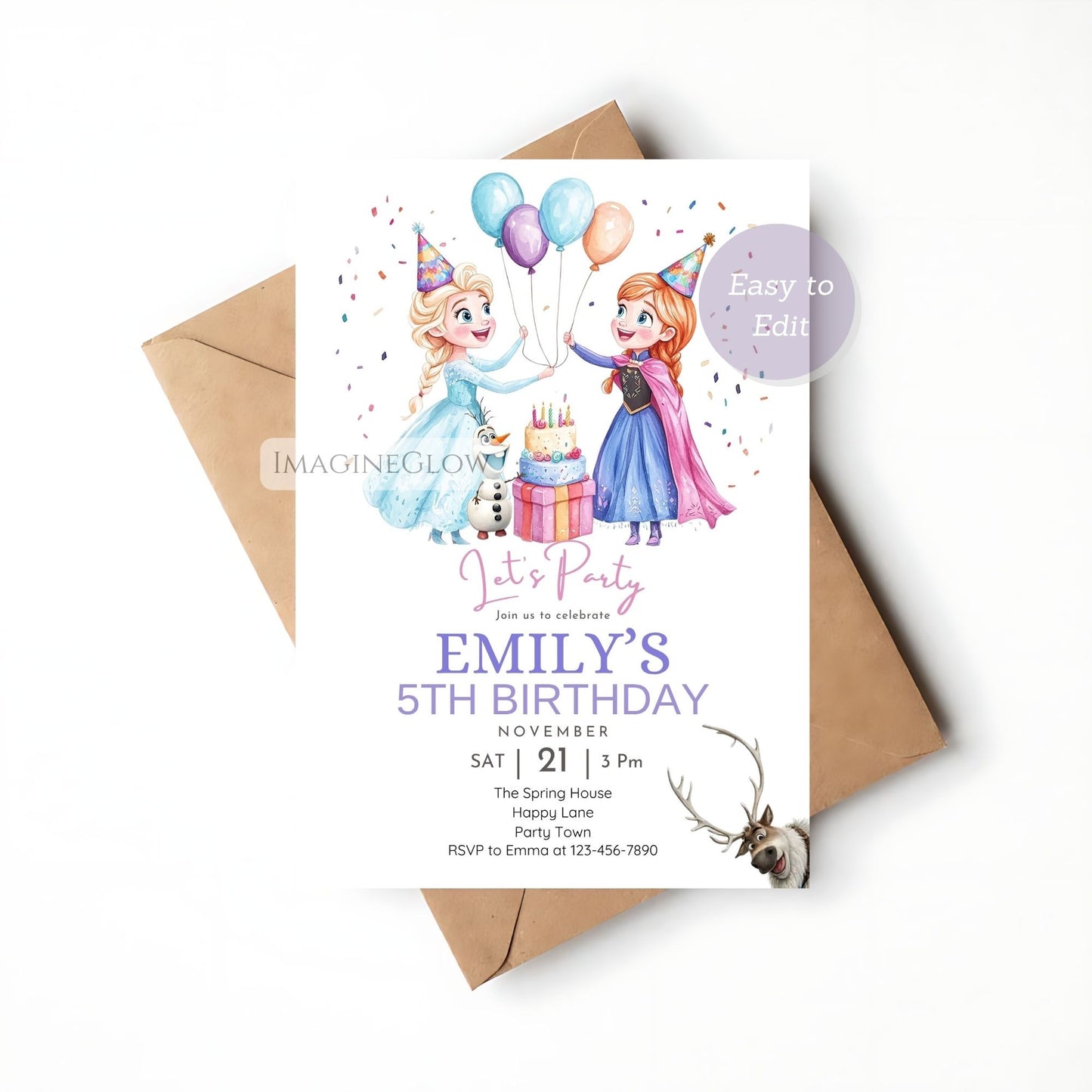 Frozen Birthday Invitation – Elsa Sven Girl Party Invite