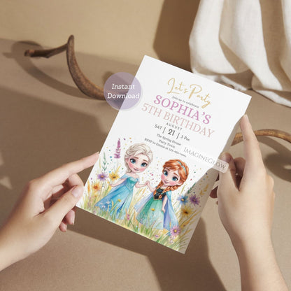 Frozen Elsa Anna Birthday Invitation – Wildflower Party Invite