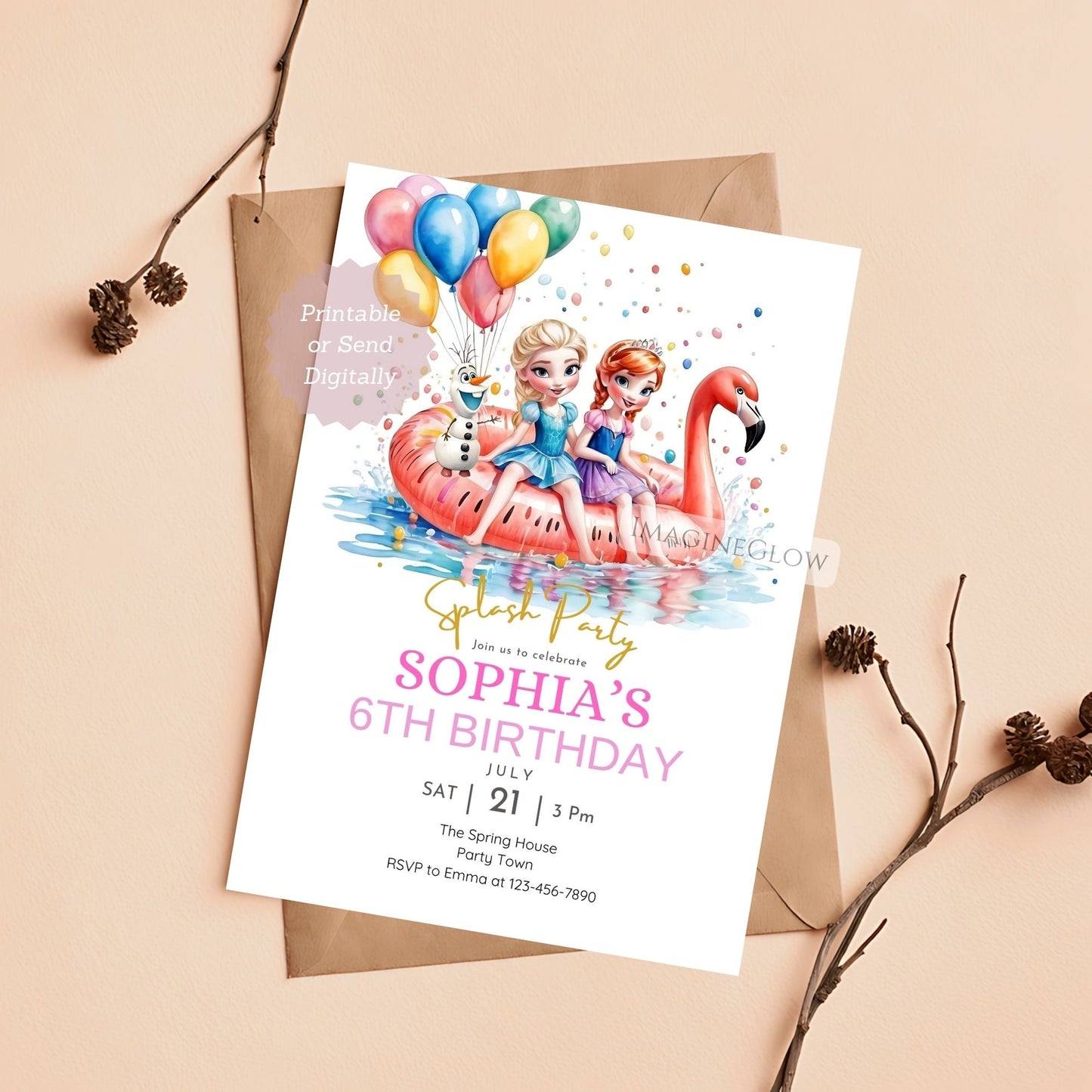 frozen swim party birthday card
