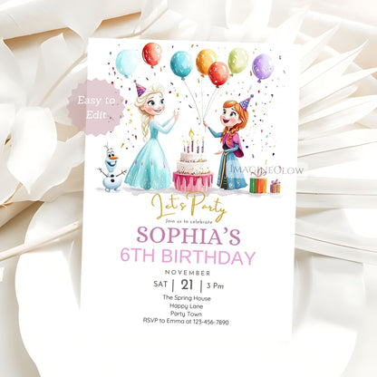 Editable Frozen party invitation template
