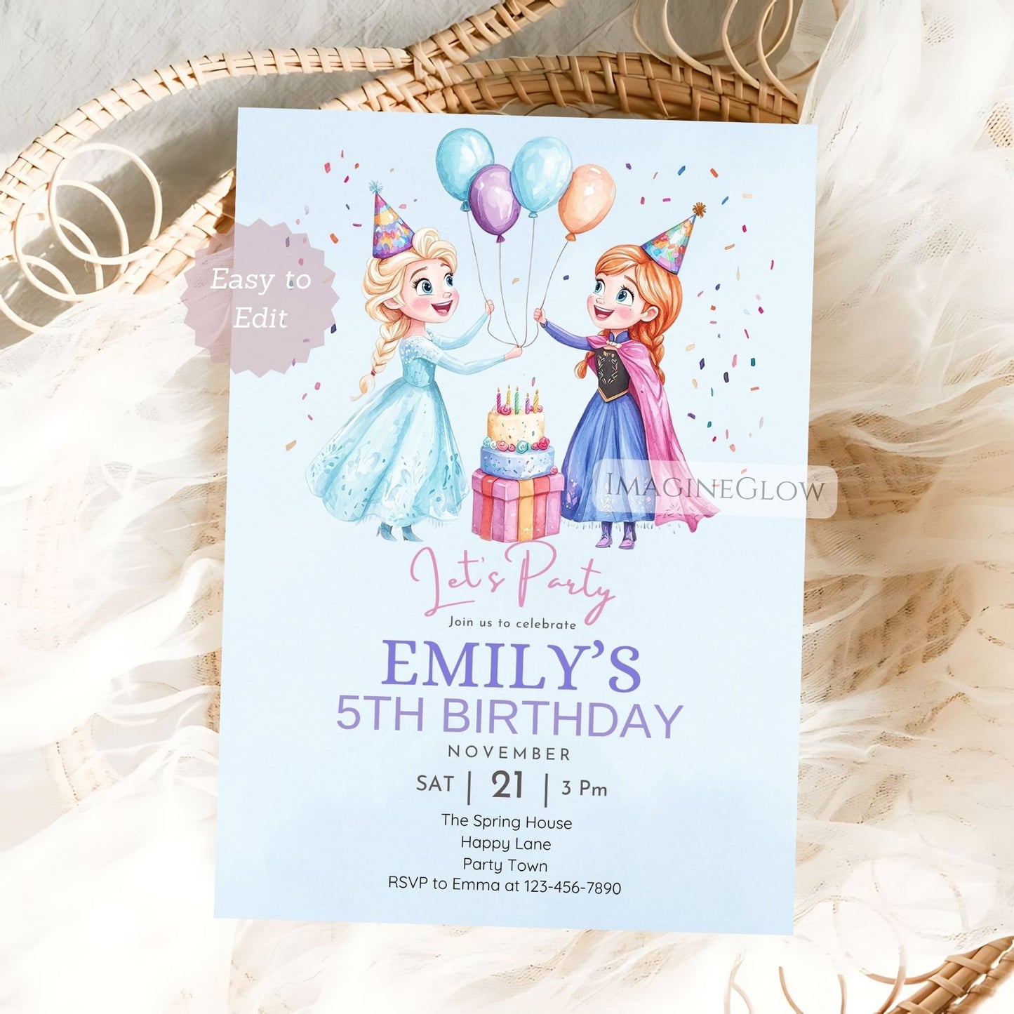 frozen birthday invitation
elsa and anna party invite
frozen digital birthday card

