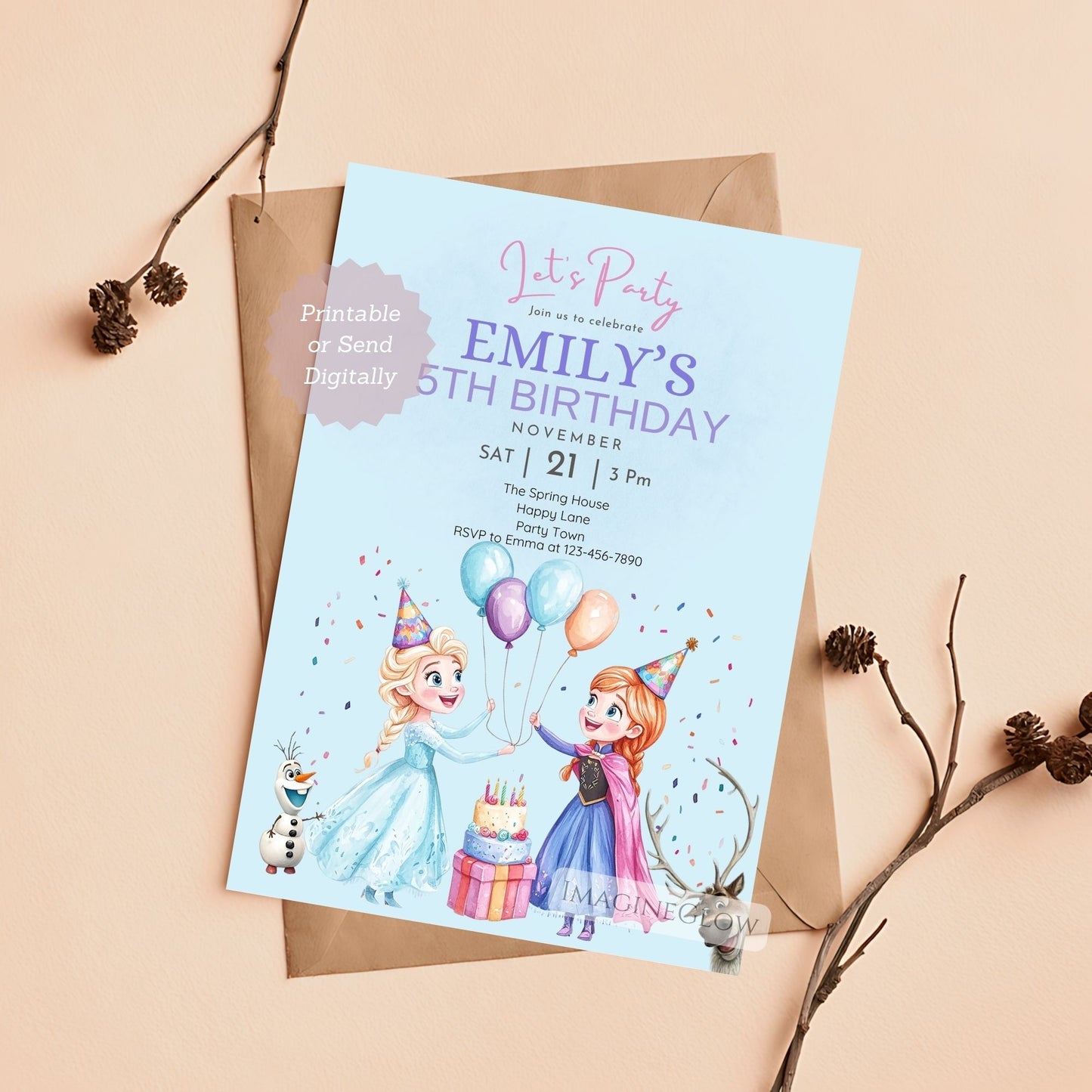 cute disney frozen editable invite
