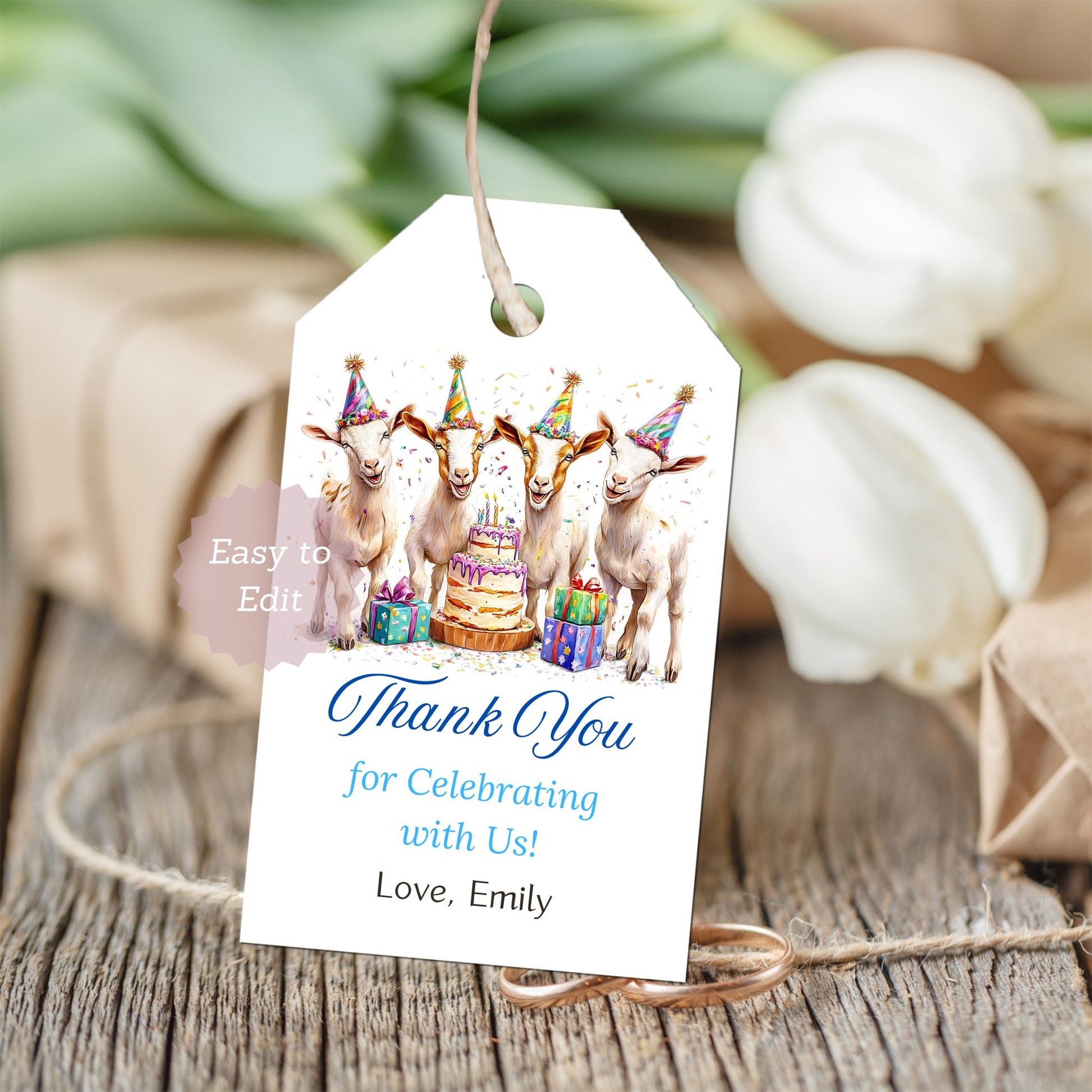 Printable goat favor labels
Rustic goat party gift tags
