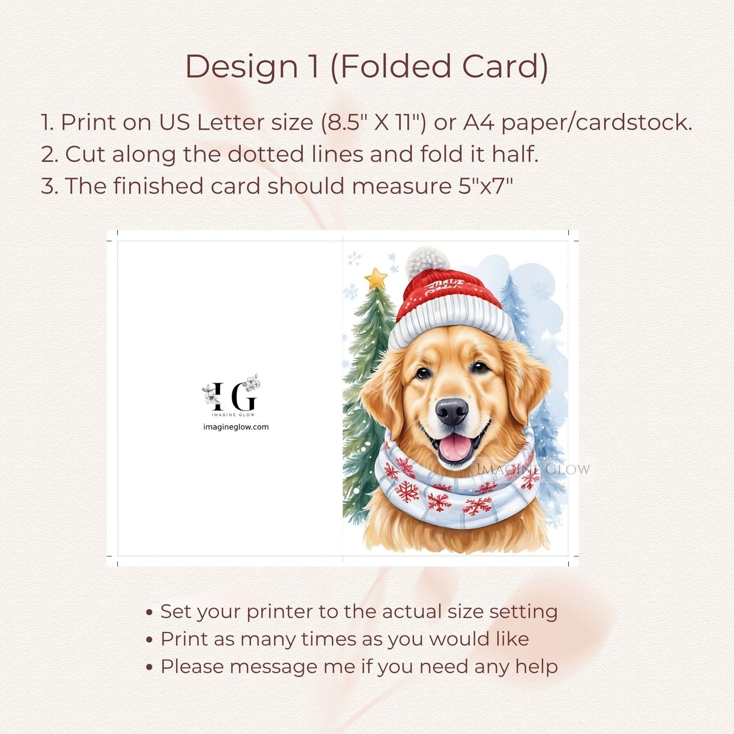 christmas card with golden retriever dog design