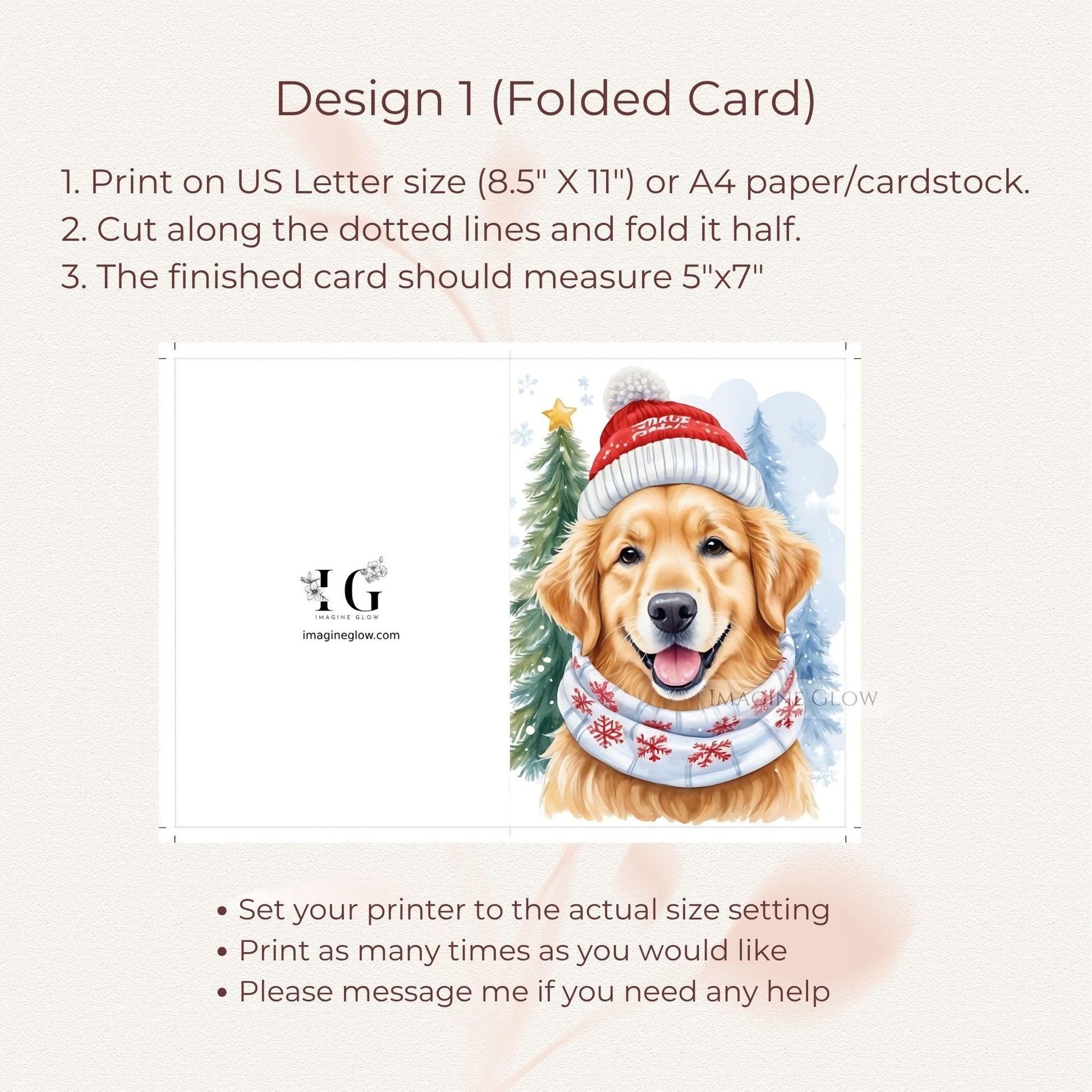christmas card with golden retriever dog design