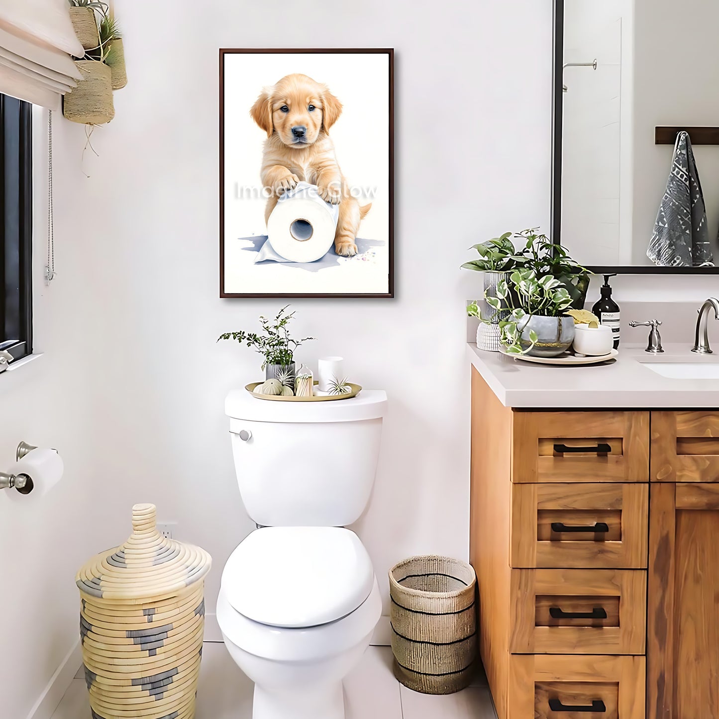 Printable Golden Retriever Puppy in Toilet Bathroom Art for Dog Lovers