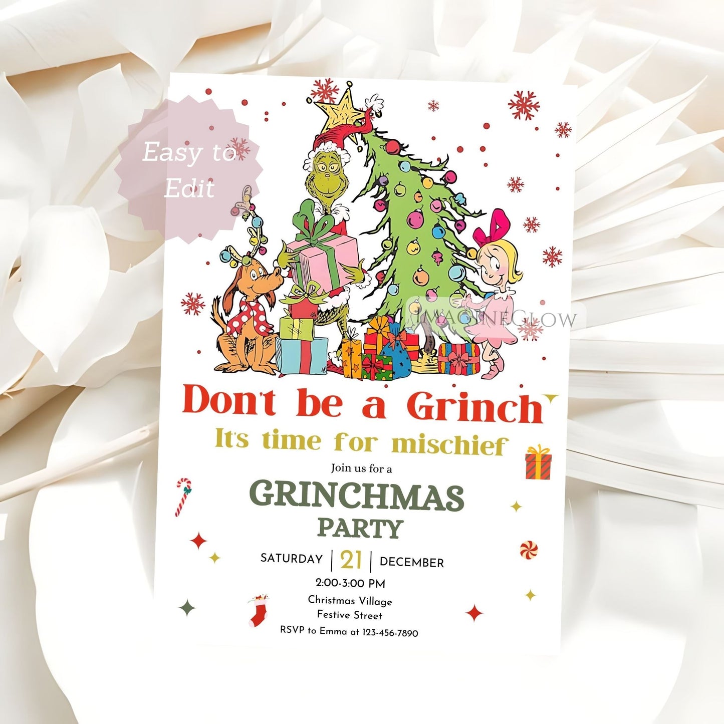 grinch themed christmas party invite
festive grinchmas holiday invitation
