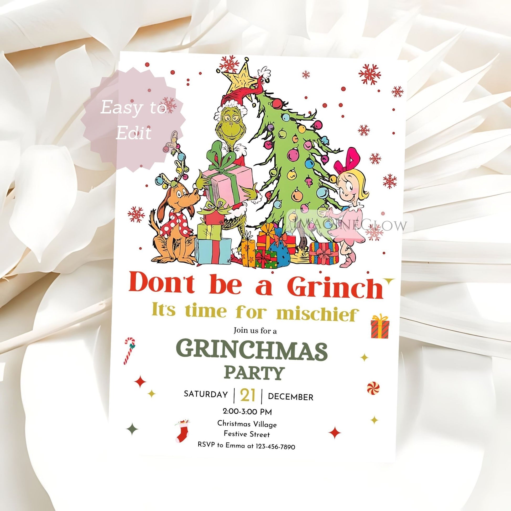 grinch themed christmas party invite
festive grinchmas holiday invitation

