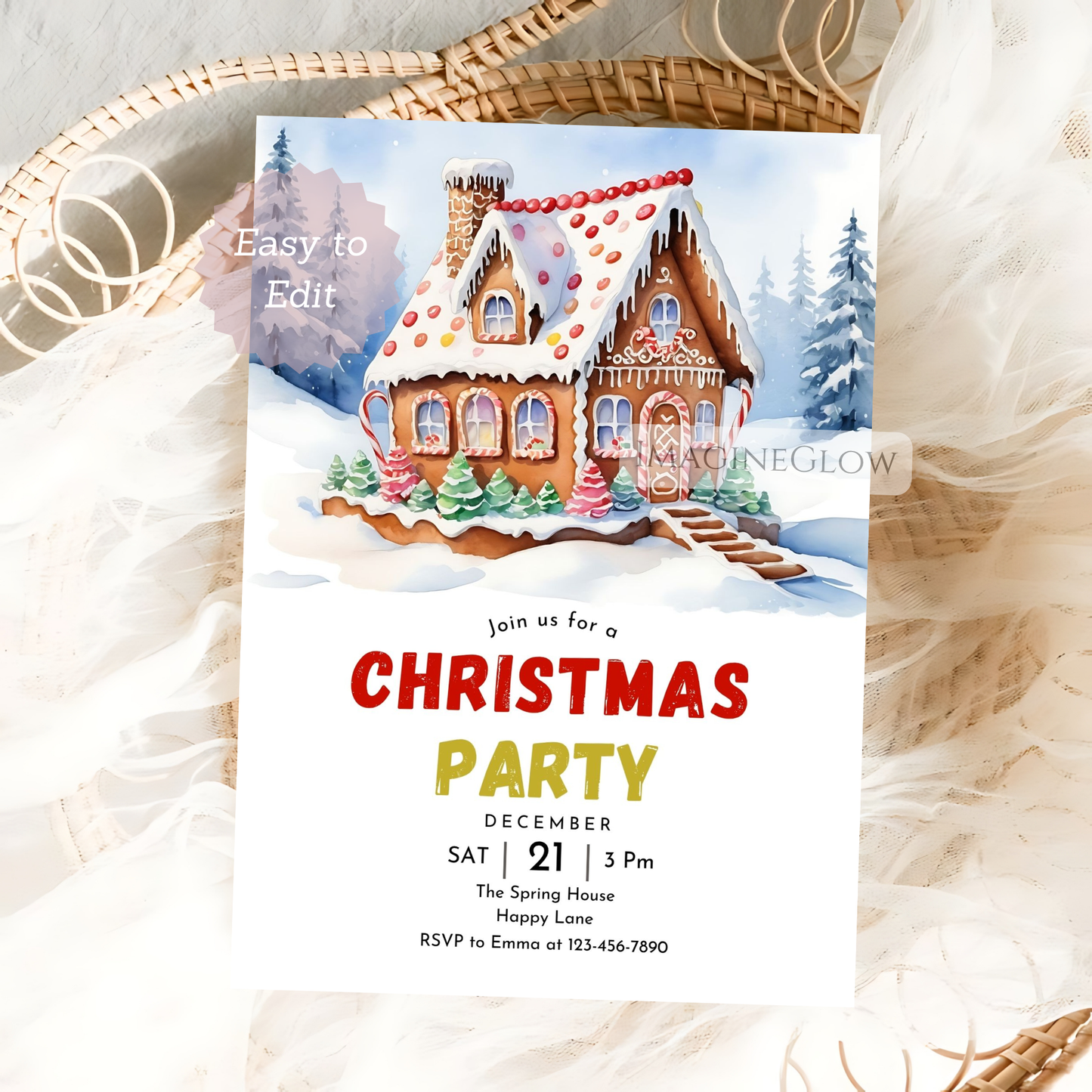 christmas gingerbread house party invitation digital
