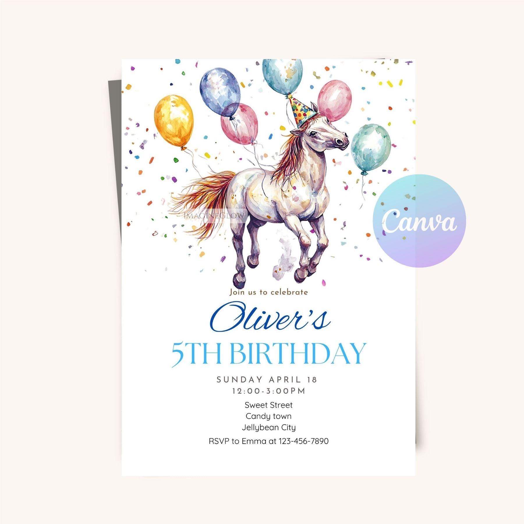 Customizable horse birthday invitation digital download