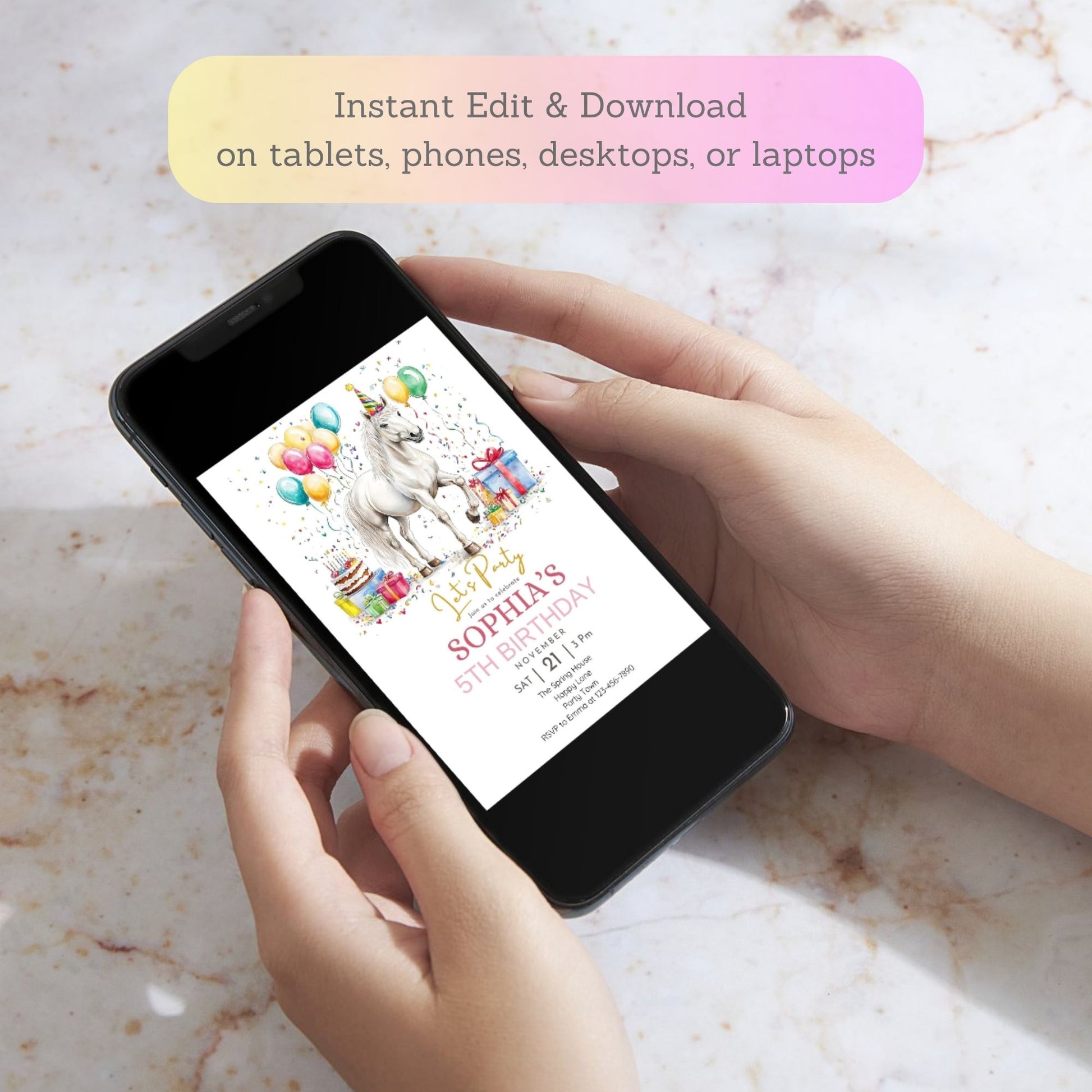 Whimsical horse invite for kids
