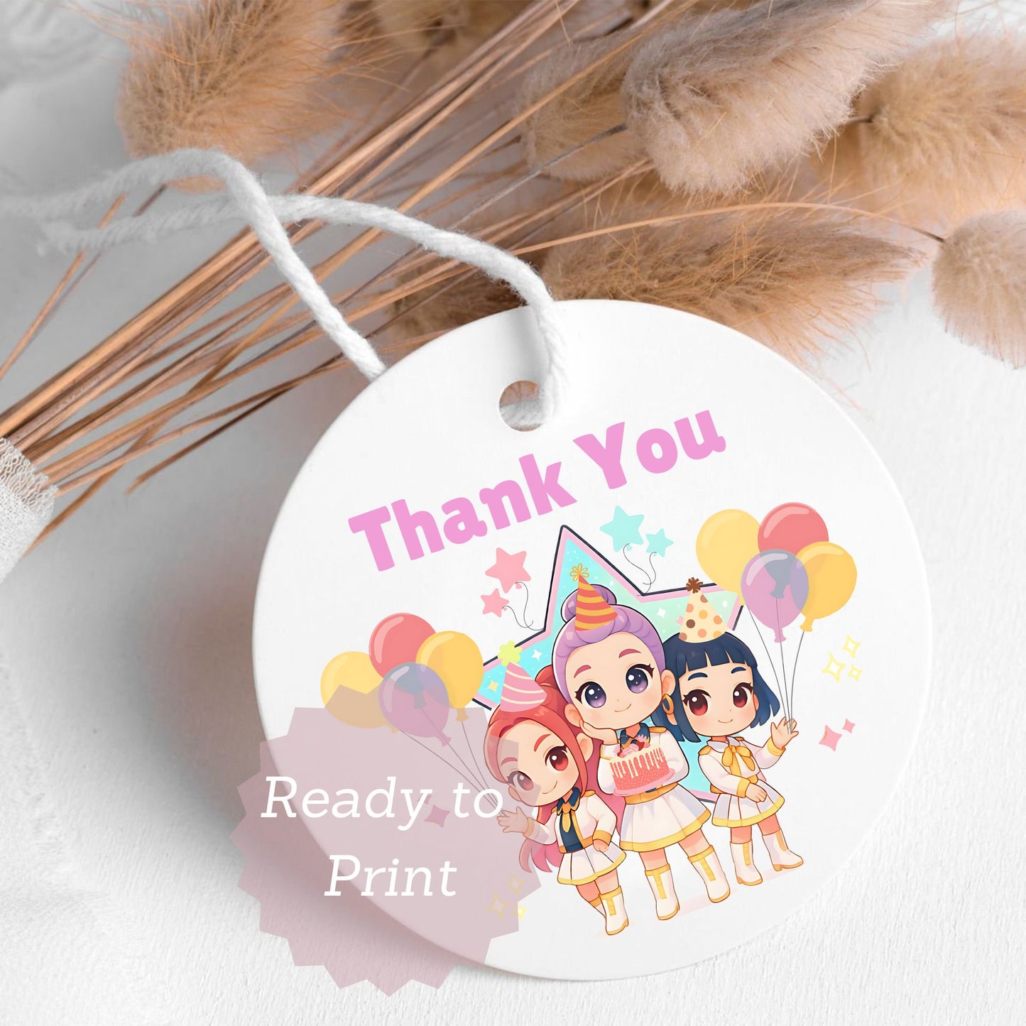 kpop demon hunters party favor tags
printable huntrix kpop thank you tags
