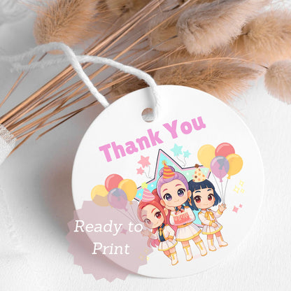 kpop demon hunters party favor tags
printable huntrix kpop thank you tags
