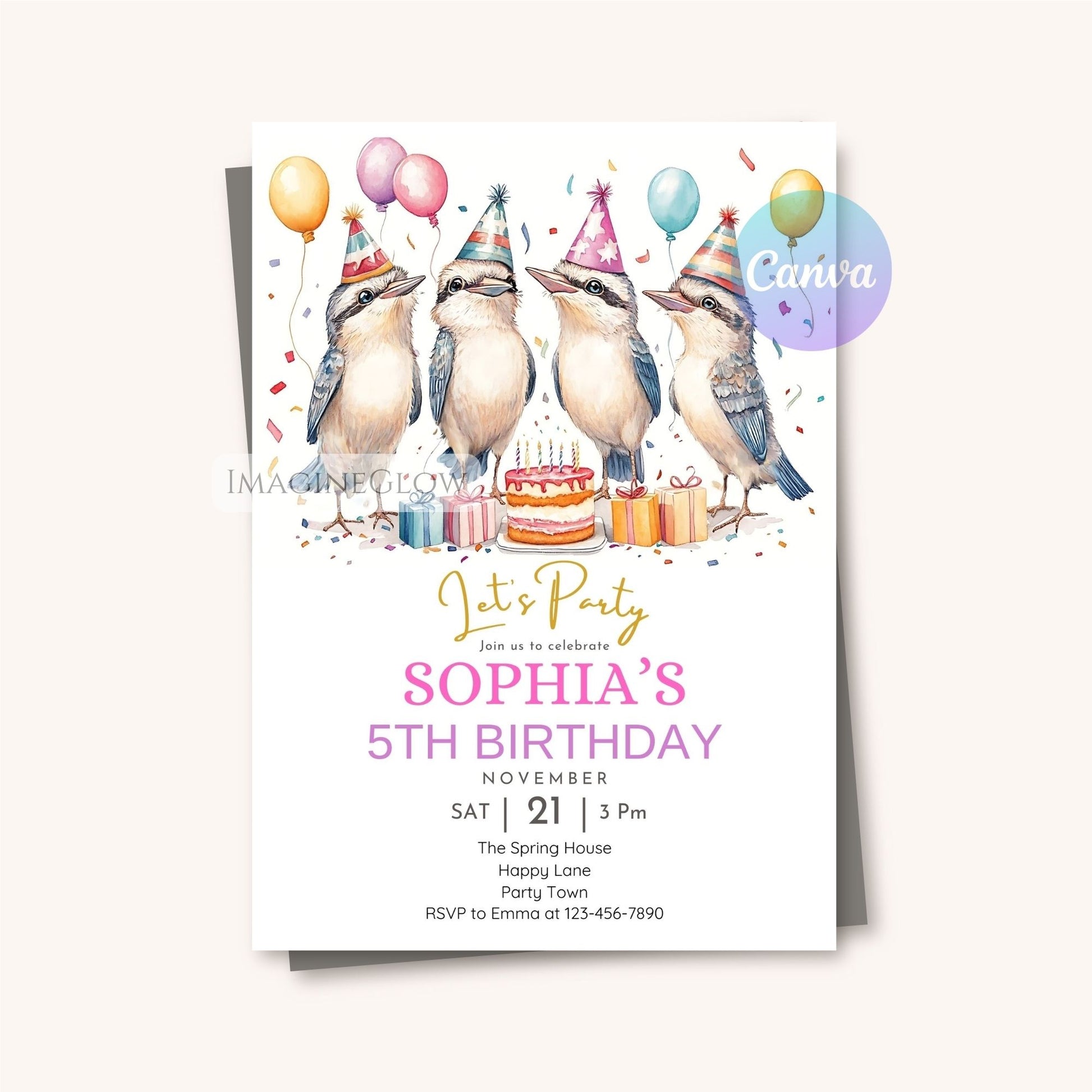 Custom Aussie bird birthday party invitation
