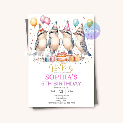 Custom Aussie bird birthday party invitation
