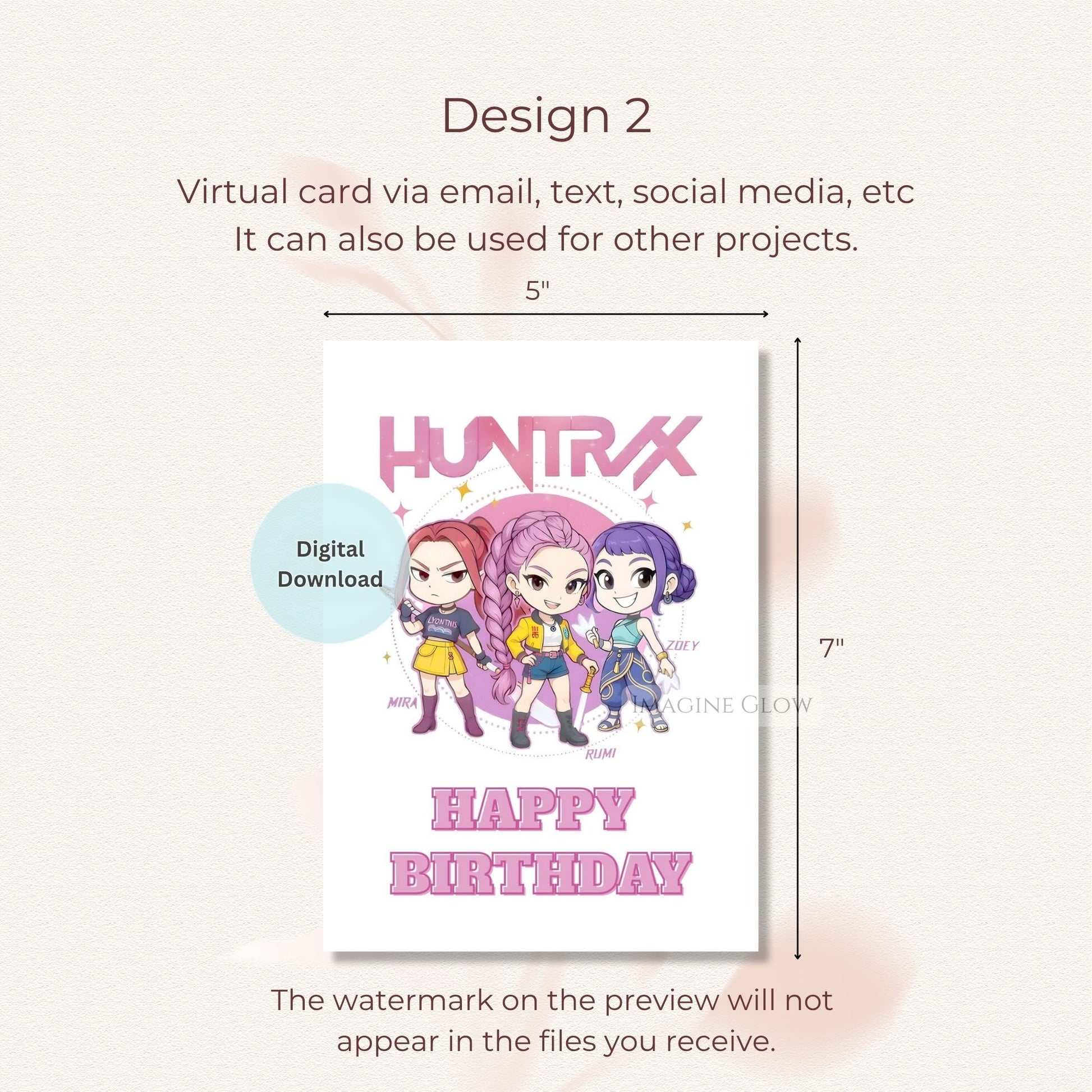 digital huntrix kpop birthday card